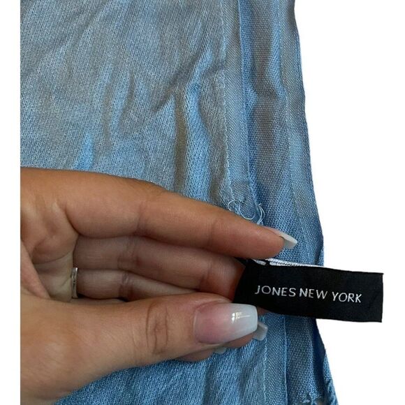 Fringed Jones New York Silky Blue Scarf Shawl Womans Large Wrap 20.25x70.5 - Picture 3 of 6